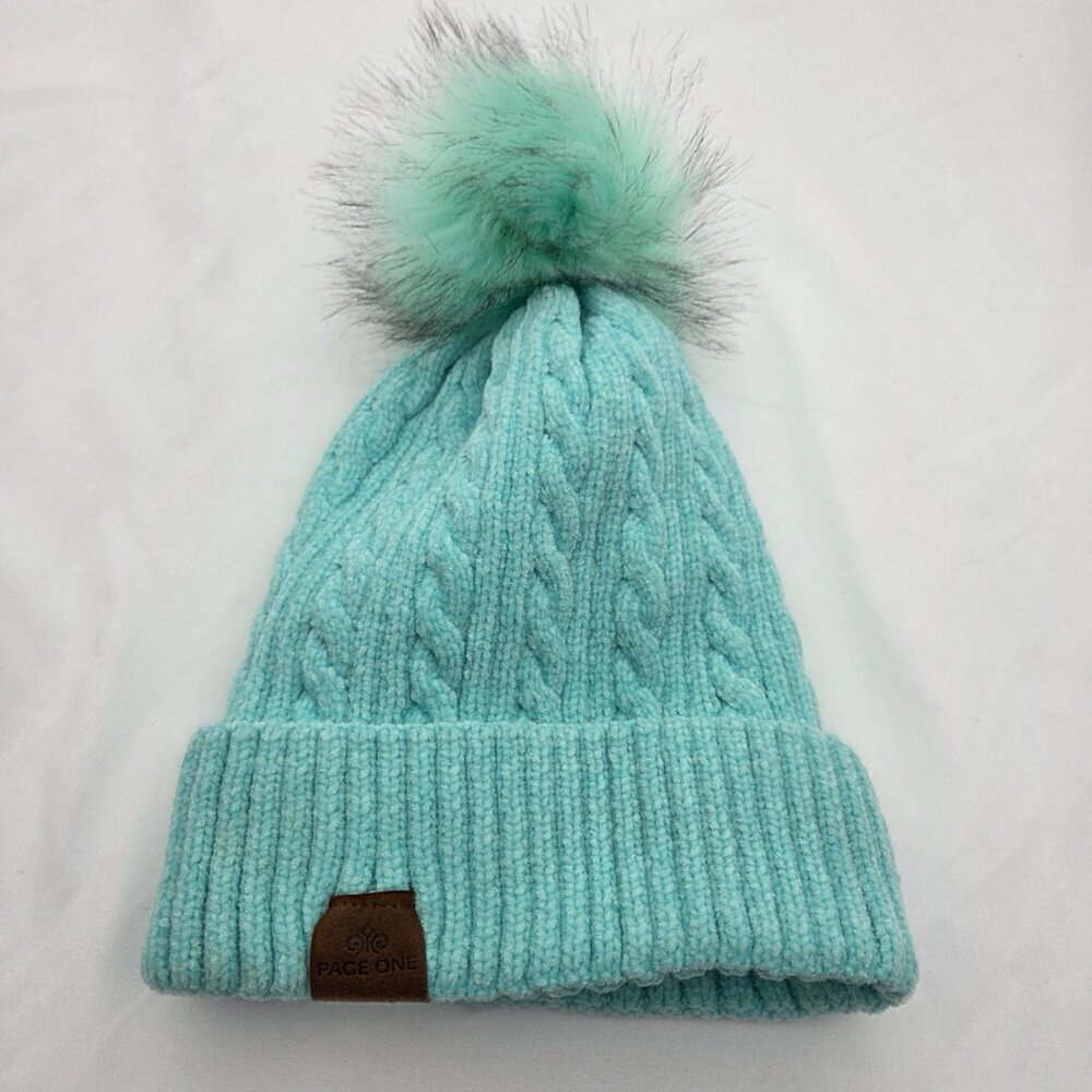 Page One Mint Green Cable Knit Pom Pom Beanie – NWT